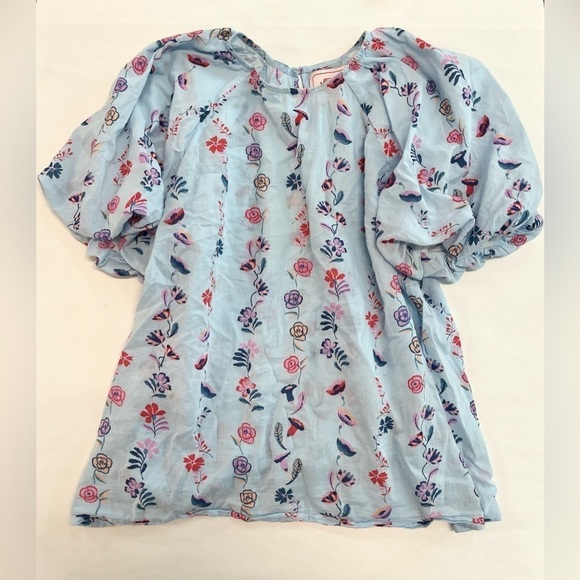 BANJANAN Santos Top in Misty Floral Blue Puff Sleeve Flowers Medium - Picture 4 of 7